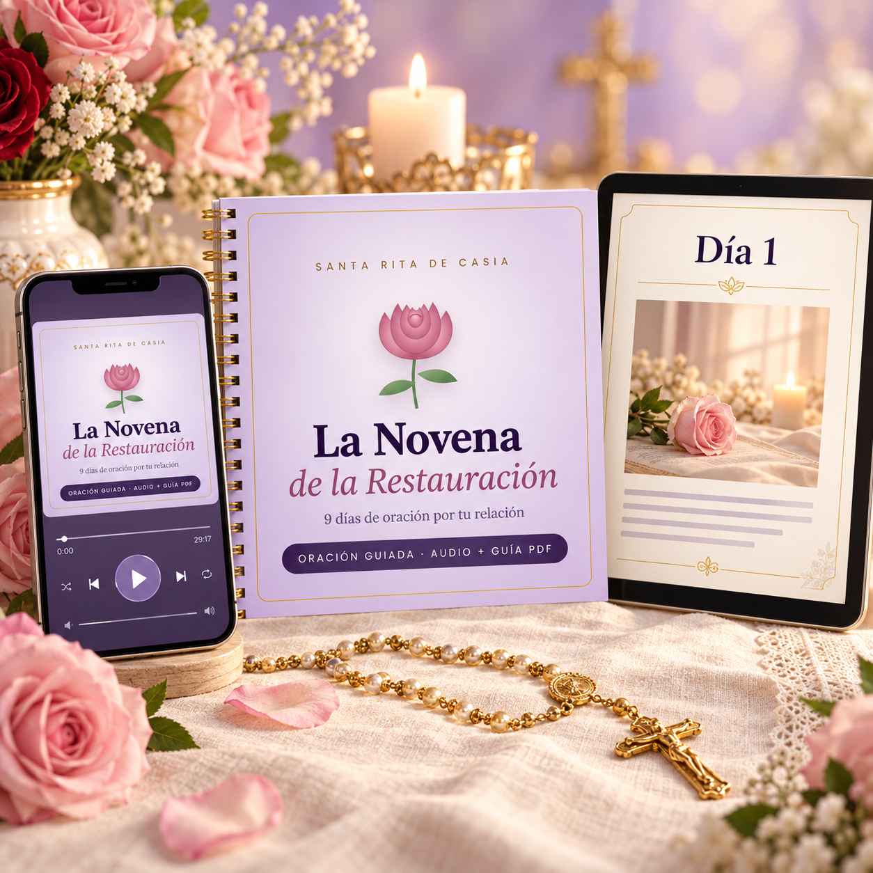 Kit de La Novena de la Restauración: audio en el celular, guía impresa y lecciones en la tableta