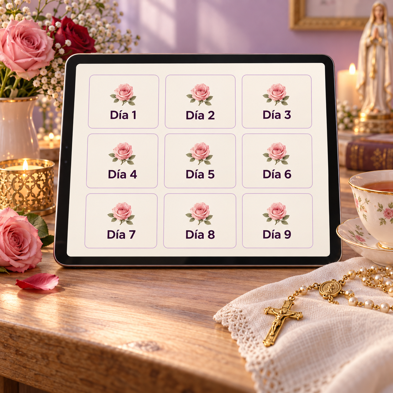 Tableta con las 9 lecciones diarias de la novena